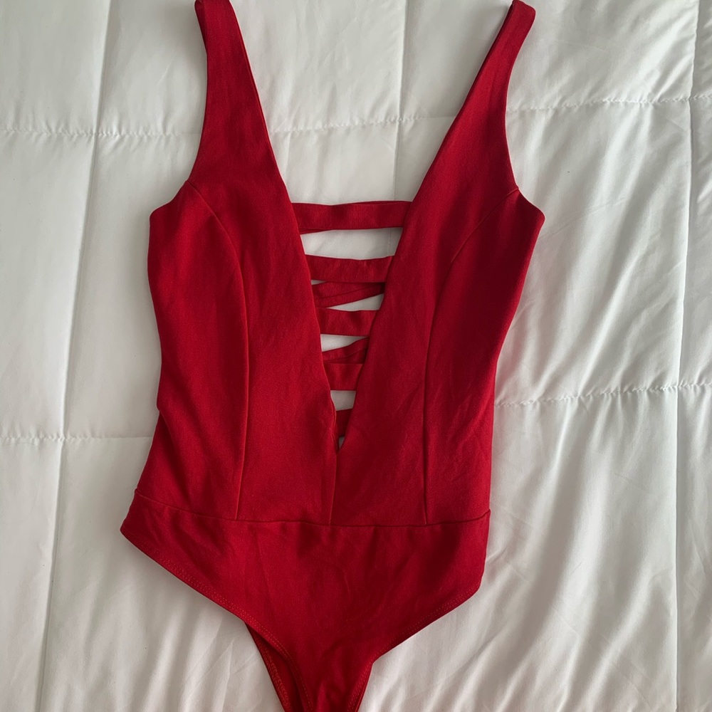 Red V-Neck Bodysuit